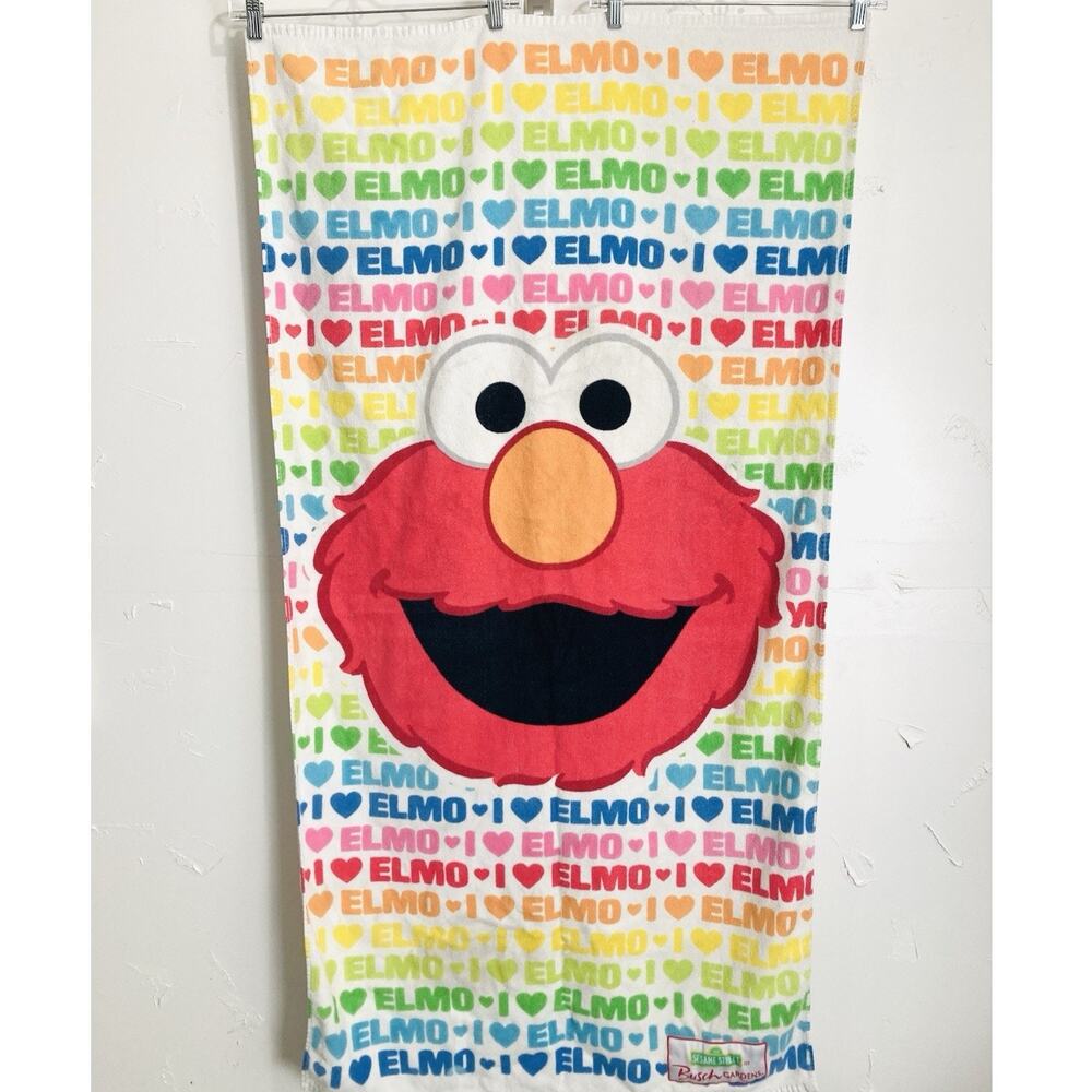 Sesame Street Love ELMO Bath Body Towel Busch Gardens Rainbow Hearts Face Large